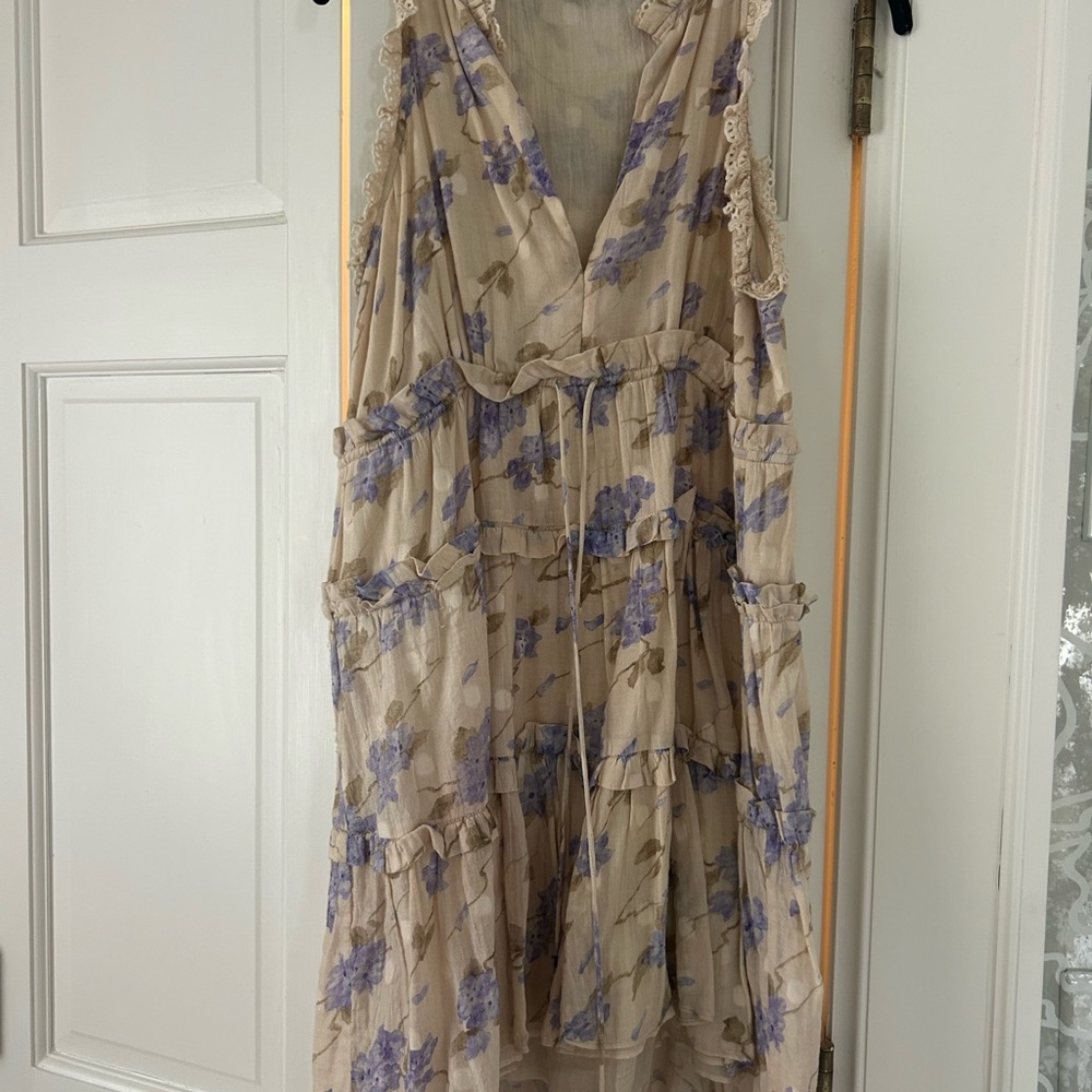 Floral Sleeveless Dress - Cream and Purple
